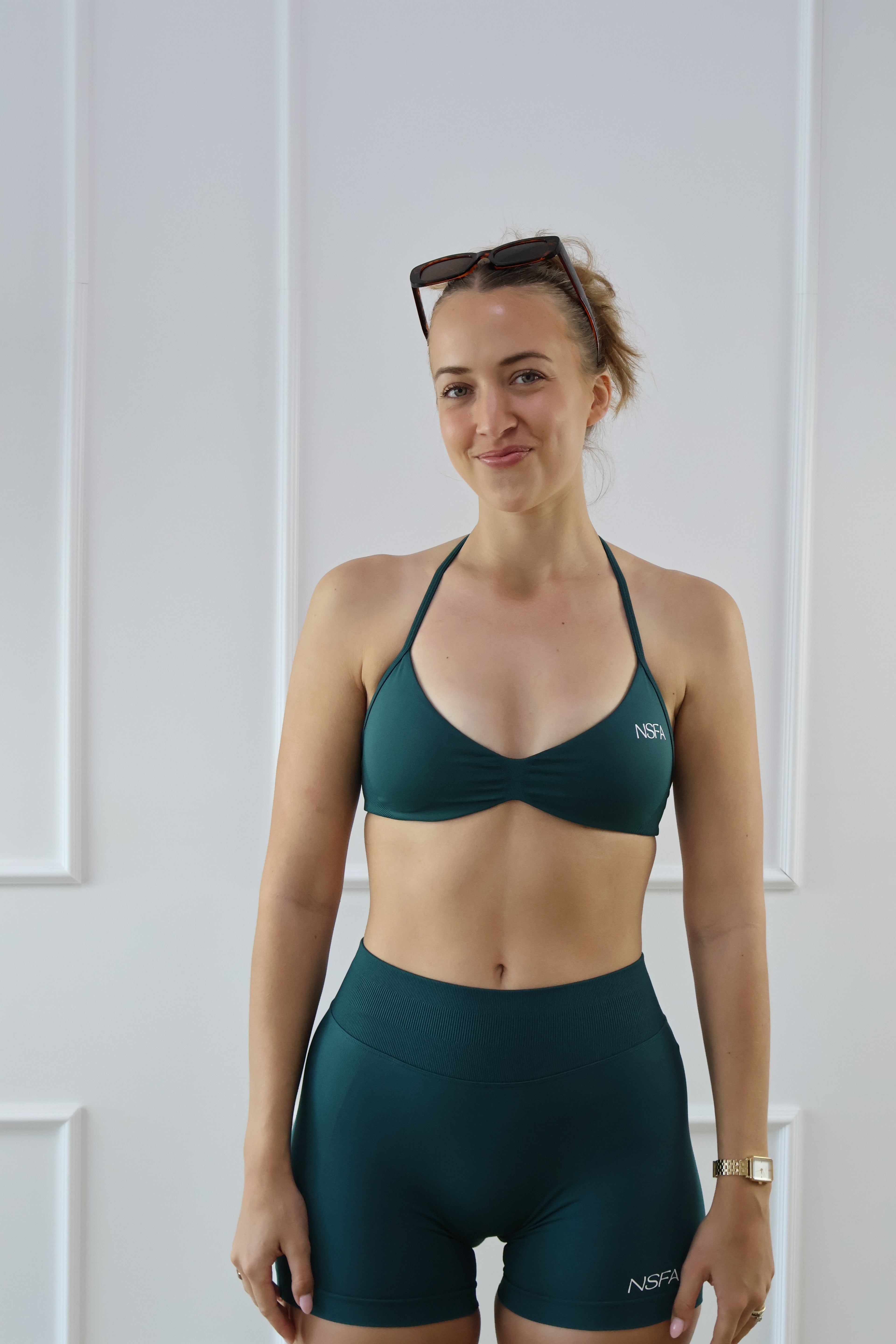 Signature Sculpt Scrunch Halter Bra Pine Green